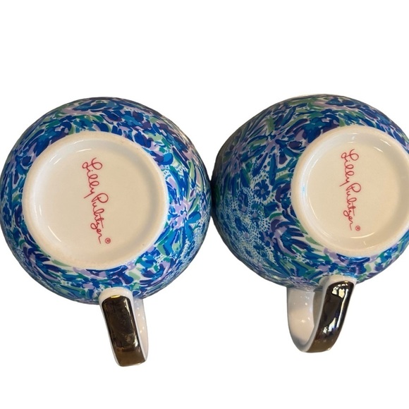 Lily Pulitzer blue , green and gold floral tea / coffee mug set - Picture 4 of 12